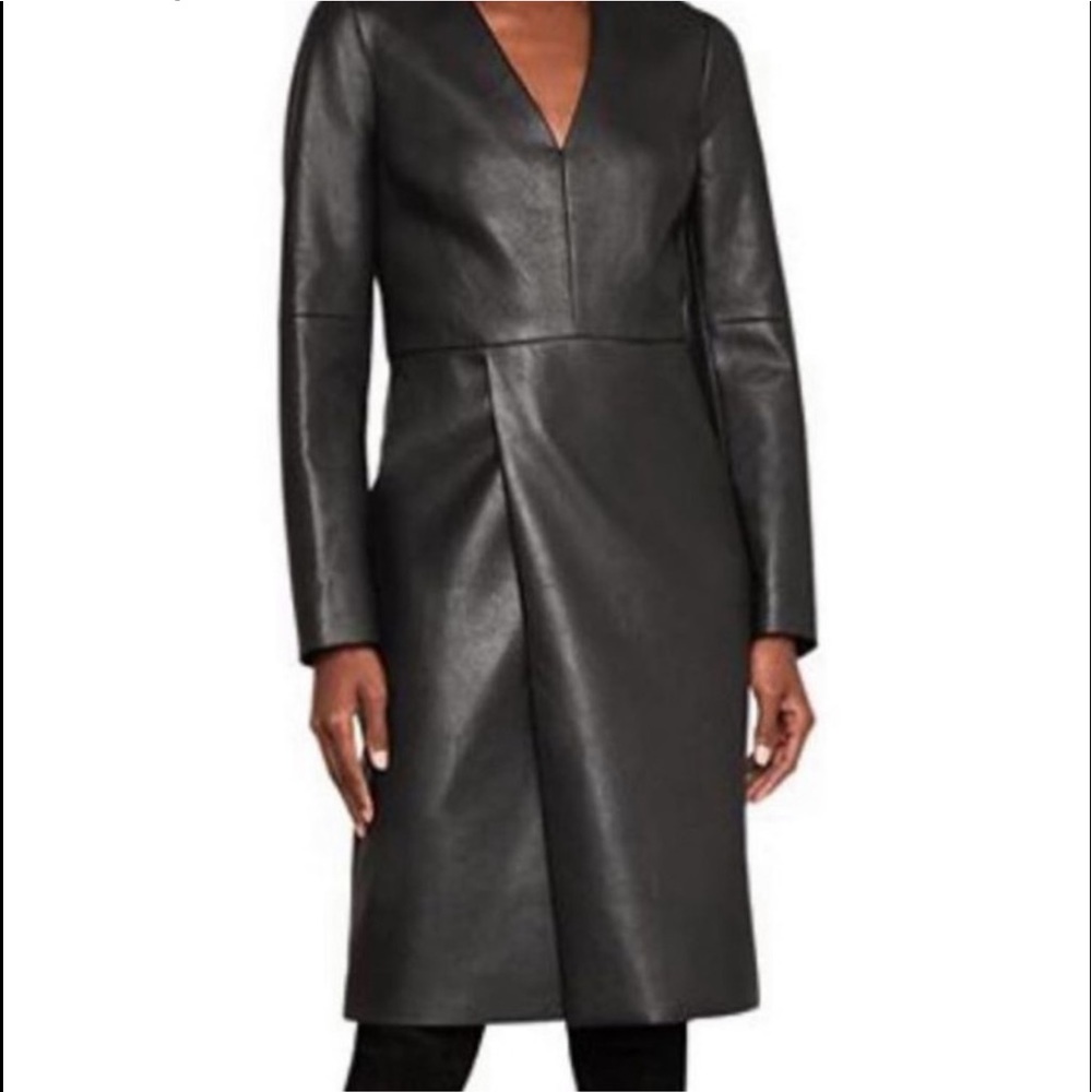 Bcbgmaxazria Faux Leather Long Sleeve Shift Dress (M)